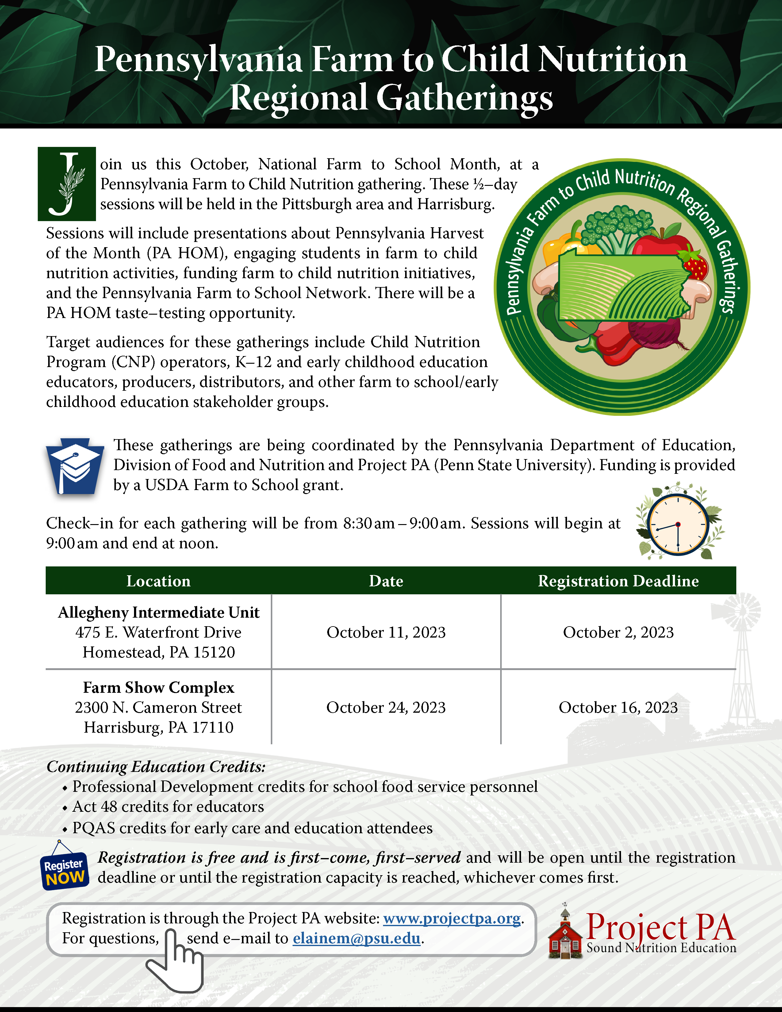 PA Farm to Child Nutriation Regional Gatherings